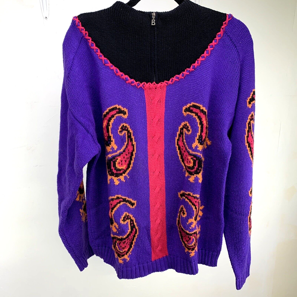 Vintage Bogner Sweater Size L Purple Pink Mock Neck Quarter Zip Wool Blend 80s